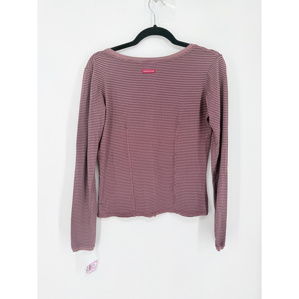 Hard Tail Forever Y2K New Womens Striped Deep V Snap Front Long Sleeve Top M - Picture 2 of 8